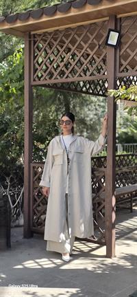 keten kapşonlu uzun gömlek taş rengi