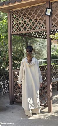 keten kapşonlu uzun gömlek taş rengi