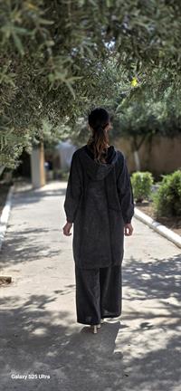 Keten kapüşonlu spor tunik-Antrasit