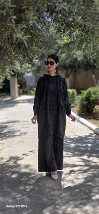 Keten kapüşonlu spor tunik-Antrasit