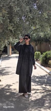 Keten kapüşonlu spor tunik-Antrasit