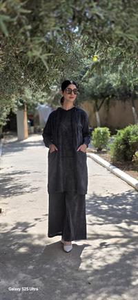 Keten kapüşonlu spor tunik-Antrasit