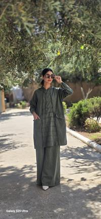 Keten kapüşonlu spor tunik-Haki Yeşil