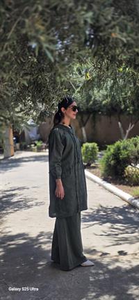 Keten kapüşonlu spor tunik-Haki Yeşil