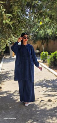 Keten kapüşonlu spor tunik-Lacivert