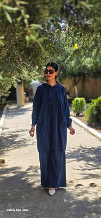 Keten kapüşonlu spor tunik-Lacivert