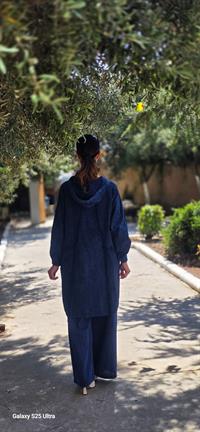 Keten kapüşonlu spor tunik-Lacivert