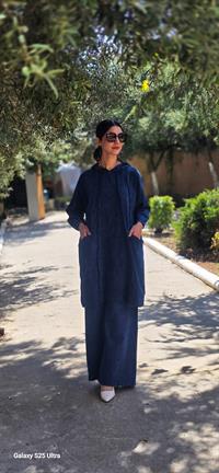 Keten kapüşonlu spor tunik-Lacivert