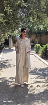 Keten kapüşonlu spor tunik-Taş Rengi