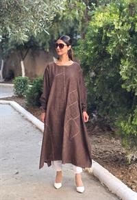 keten salaş peçvörtlü tunik kahverengi