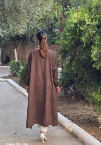 keten salaş peçvörtlü tunik kahverengi