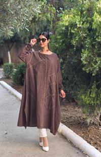 keten salaş peçvörtlü tunik kahverengi