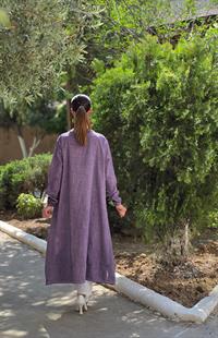 keten salaş peçvörtlü tunik mor