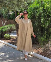 keten salaş patchworklü tunik taş rengi