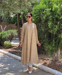 keten salaş patchworklü tunik taş rengi