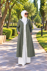 keten salaş tarz hırka kimono-Haki Yeşil
