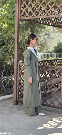 keten salaş tarz hırka kimono-Haki Yeşil