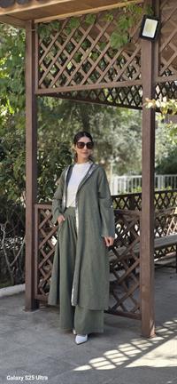 keten salaş tarz hırka kimono-Haki Yeşil