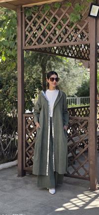 keten salaş tarz hırka kimono-Haki Yeşil