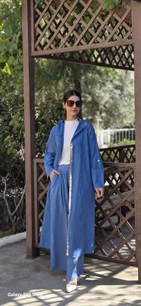 keten salaş tarz hırka kimono-İndigo Mavi