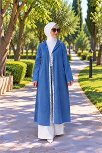 keten salaş tarz hırka kimono-İndigo Mavi