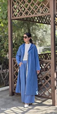 keten salaş tarz hırka kimono-İndigo Mavi