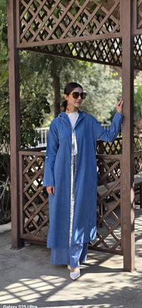 keten salaş tarz hırka kimono-İndigo Mavi