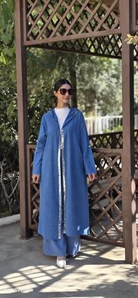 keten salaş tarz hırka kimono-İndigo Mavi