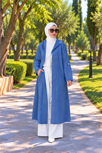 keten salaş tarz hırka kimono-İndigo Mavi