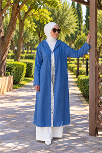 keten salaş tarz hırka kimono-İndigo Mavi