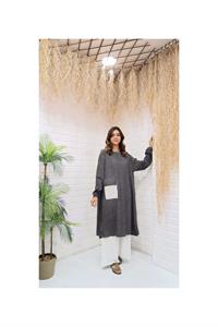 Kök Boya Yıkama Cepli Tunik Antrasit