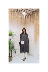 Kök Boya Yıkama Cepli Tunik Antrasit