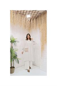 Kök Boya Yıkama Cepli Tunik Beyaz