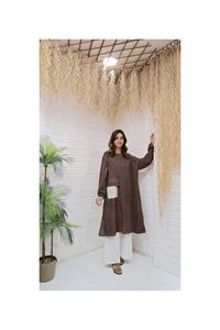 Kök Boya Yıkama Cepli Tunik Kahverengi