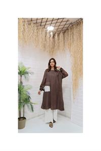 Kök Boya Yıkama Cepli Tunik Kahverengi