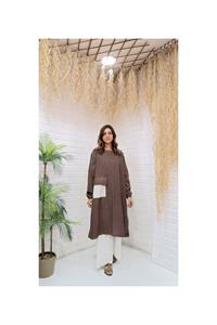 Kök Boya Yıkama Cepli Tunik Kahverengi