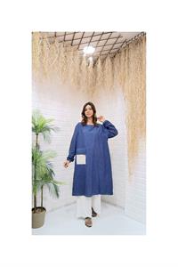 Kök Boya Yıkama Cepli Tunik Mavi