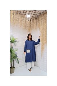 Kök Boya Yıkama Cepli Tunik Mavi