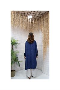 Kök Boya Yıkama Cepli Tunik Mavi