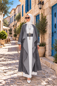 Kök Boya Yıkama Kimono Antrasit