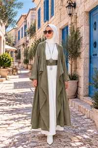 Kök Boya Yıkama Kimono Yeşil