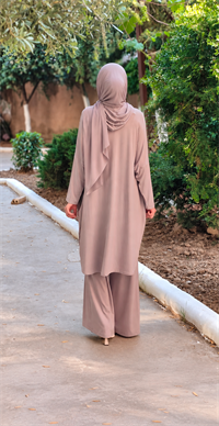 Patchwork Kapüşonlu Yarasa Kol Tunik Kahverengi