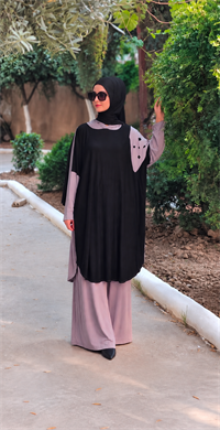 Patchwork Kapüşonlu Yarasa Kol Tunik Siyah