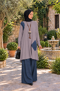 Penye Patchwork Tunik Gri
