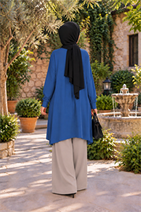 Penye Patchwork Tunik İndigo Mavi