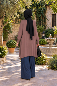 Penye Patchwork Tunik Kahve Rengi 