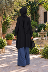 Penye Patchwork Tunik Siyah