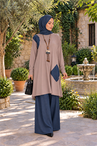 Penye Patchwork Tunik Vizon