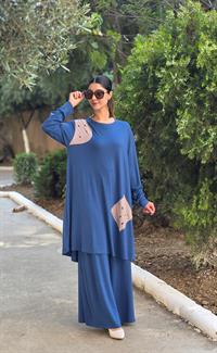 penye peçförtlü salaş ikili takım indigo mavi