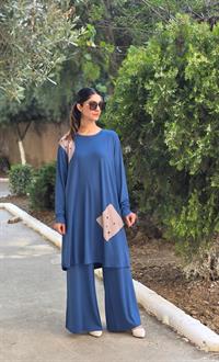 penye peçförtlü salaş ikili takım indigo mavi